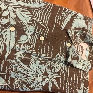 Tommy Bahama Brown and Blue Leaf Print Shirt